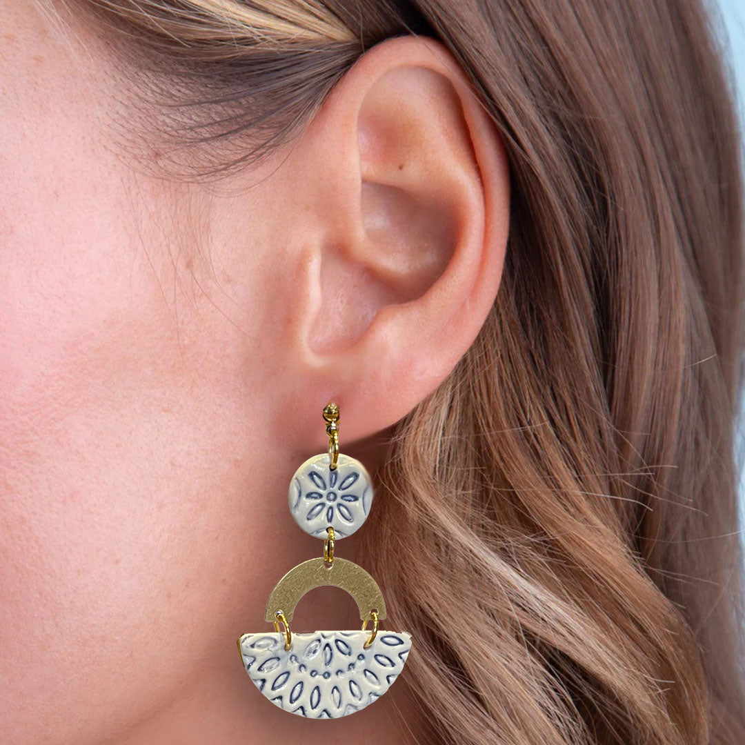 Blue, White and Gold Boho Dangles