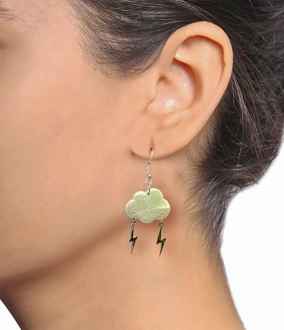 Blue & white cloud and lightning earrings