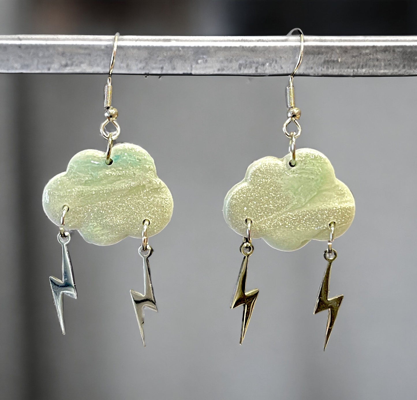 Blue & white cloud and lightning earrings