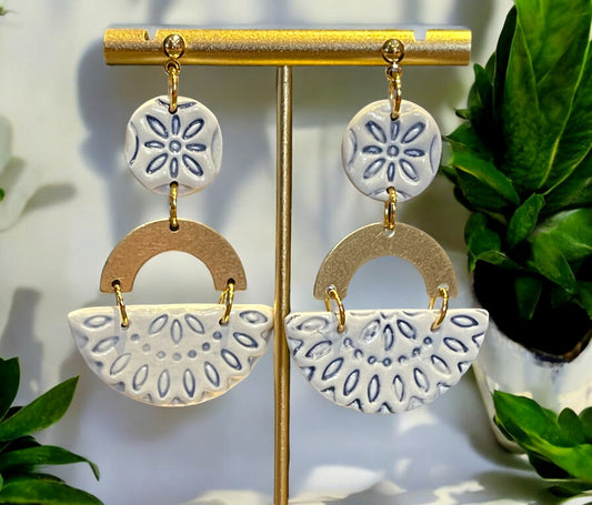 Blue, White and Gold Boho Dangles