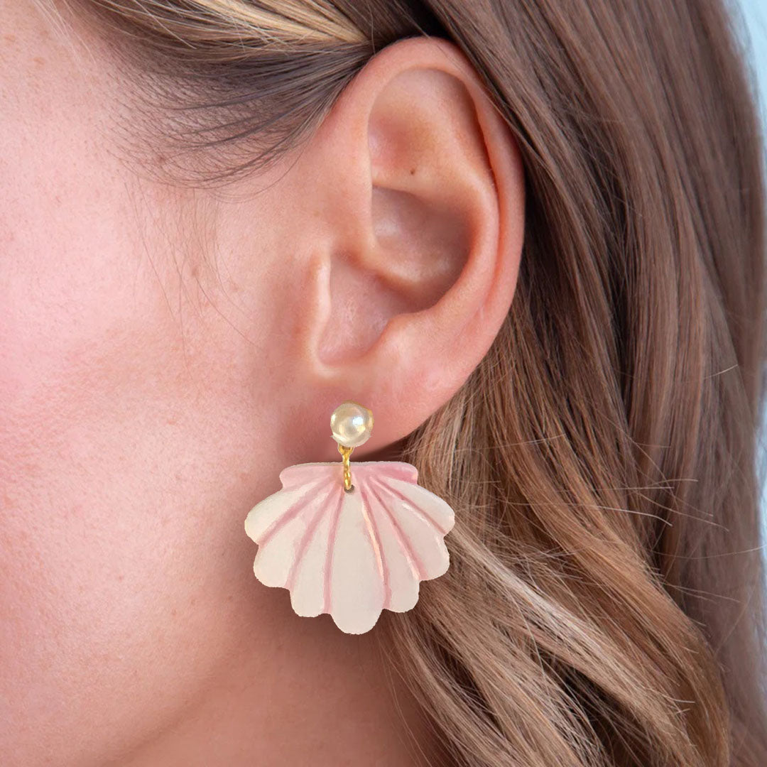 Shell with Pearl Stud Earrings
