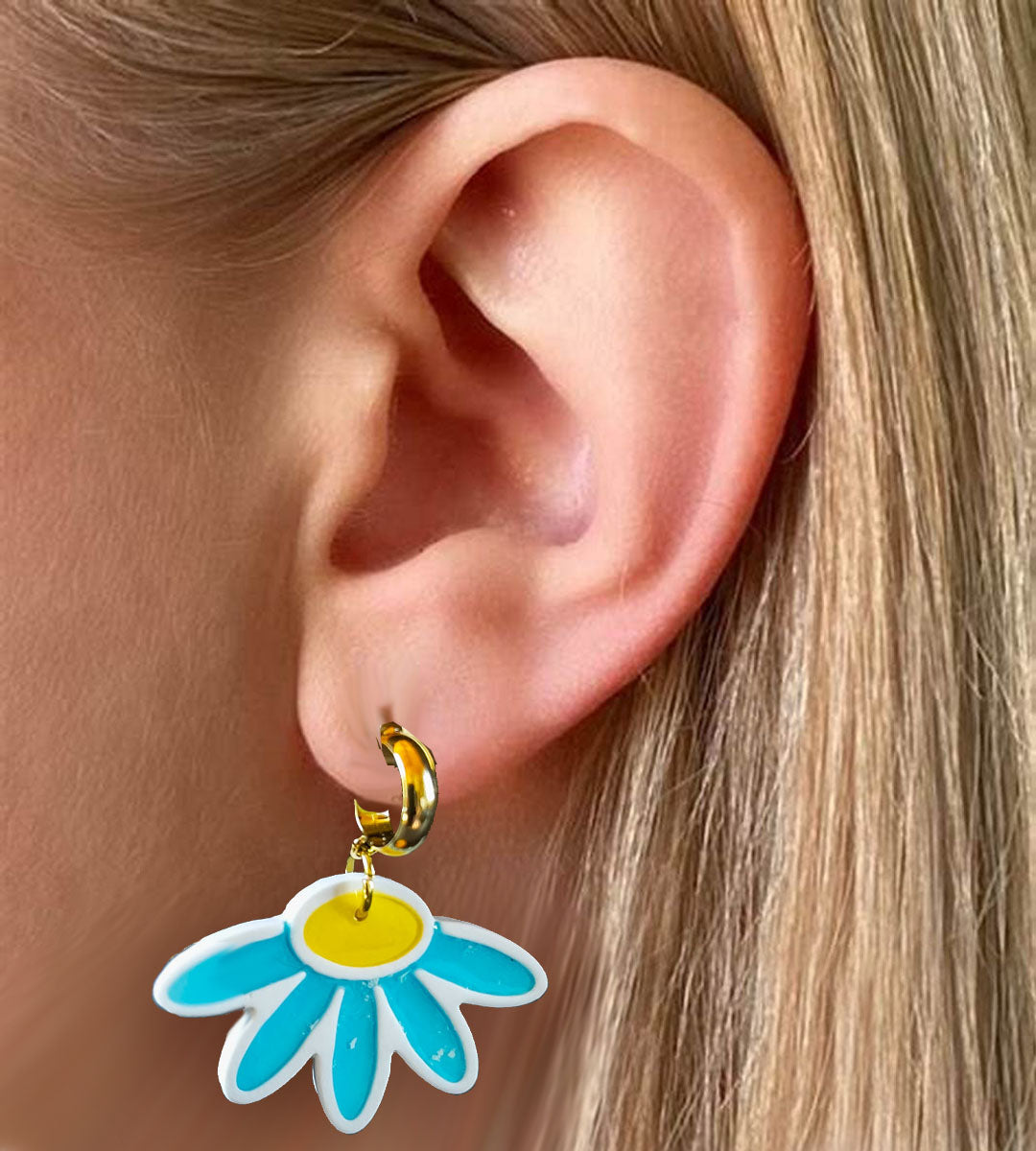 Bright Blue and Yellow Flower Dangle