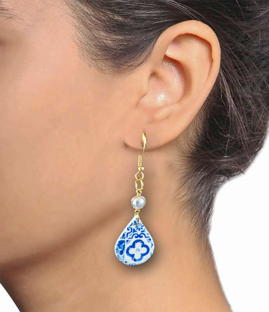 Blue Tile Teardop Dangle