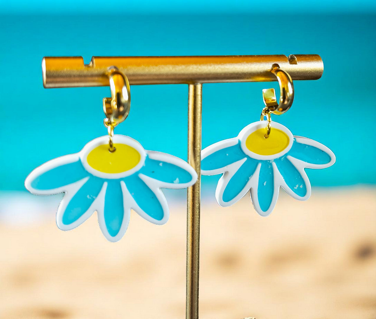 Bright Blue and Yellow Flower Dangle