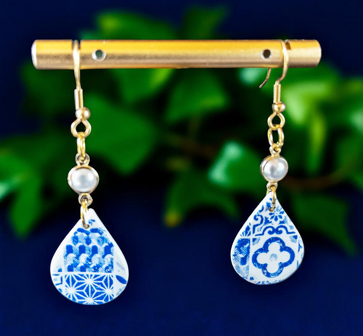 Blue Tile Teardop Dangle