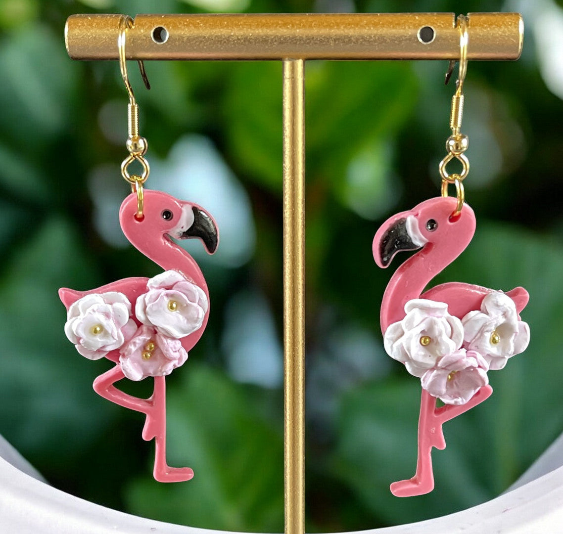 Pink Flamingo with Flowers