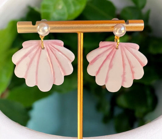 Shell with Pearl Stud Earrings
